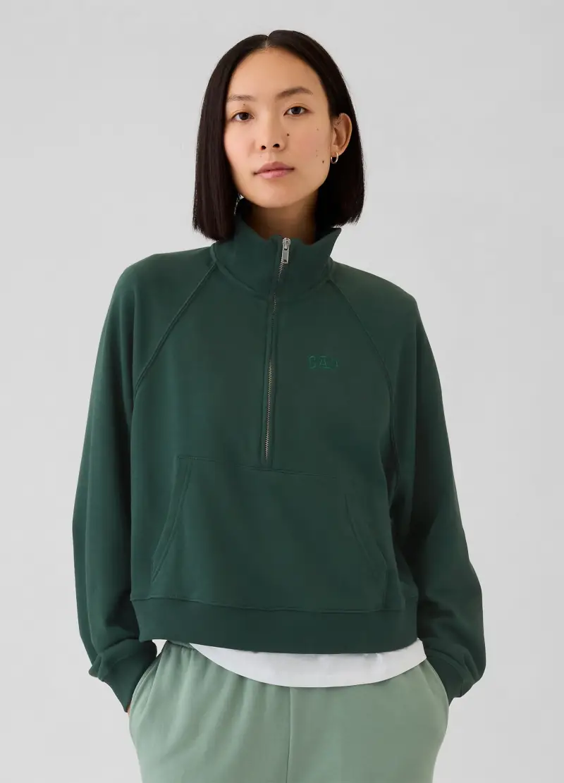 Felpa half-zip con ricamo logo, , Verde scuro