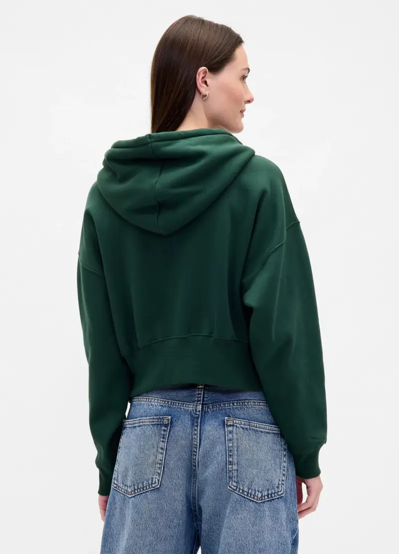 Felpa In Maglia Verde Con Cappuccio E Zip, Donna, Verde miniatura 2
