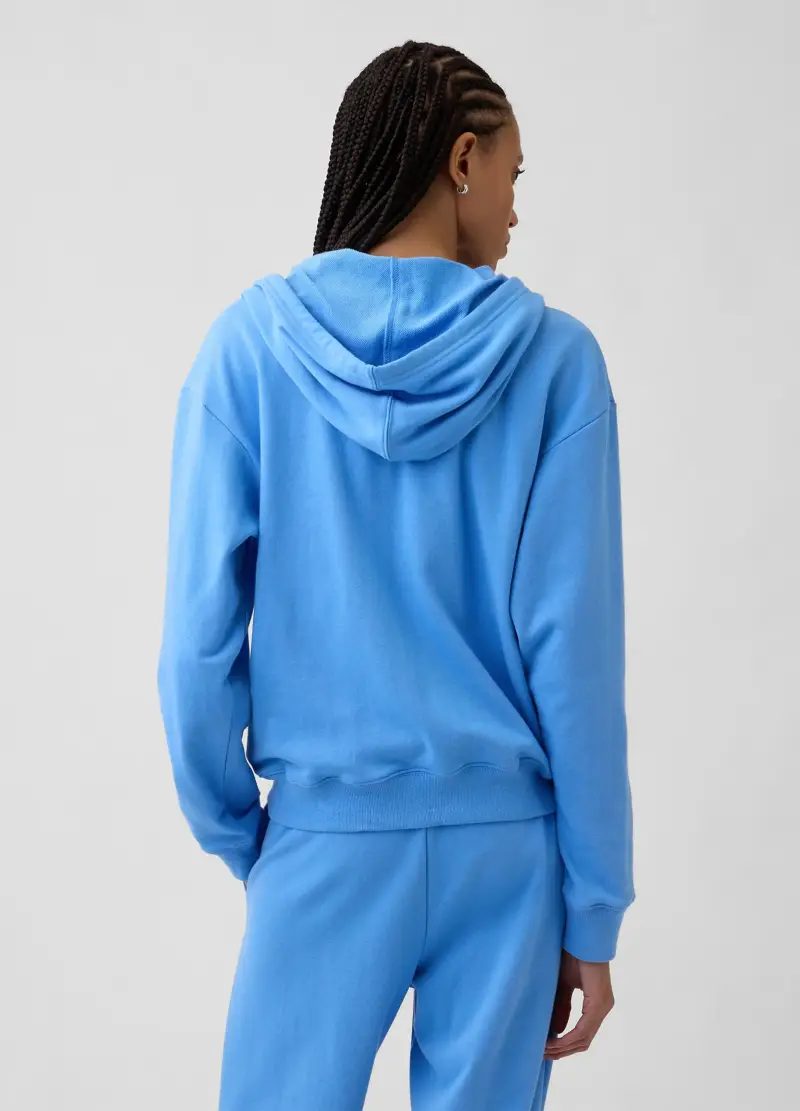 Felpa In Misto Cotone Azzurra Regular Fit Con Zip E Cappuccio, Donna, Azzurro miniatura 2