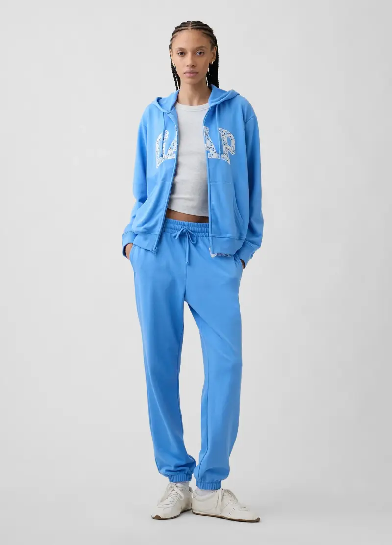 Felpa In Misto Cotone Azzurra Regular Fit Con Zip E Cappuccio, Donna, Azzurro miniatura 3