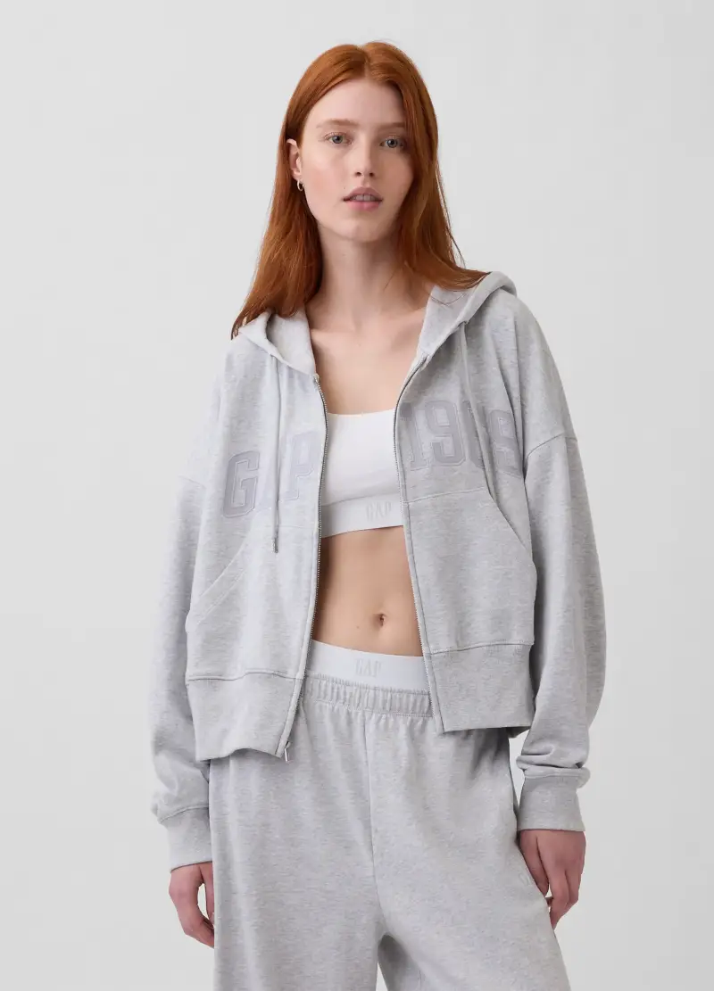 Felpa In Misto Cotone Grigia Regular Fit Con Zip, Donna, Grigio