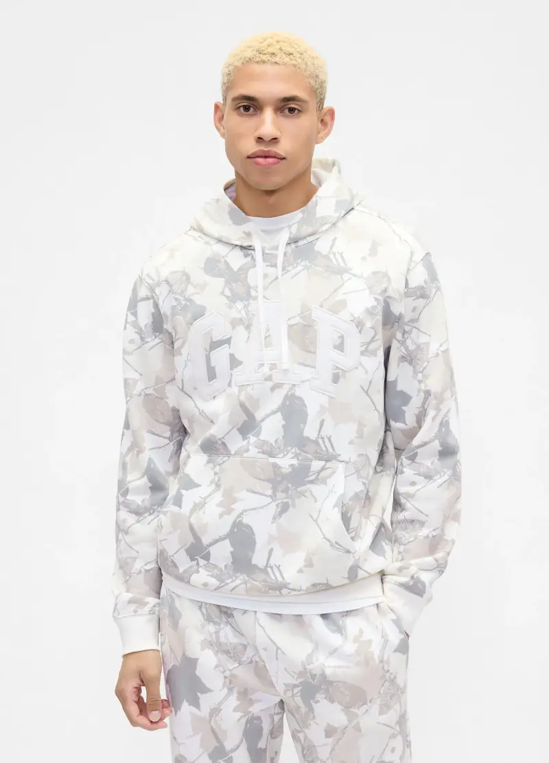 Felpa multicolor con cappuccio e logo, , Bianco/Grigio