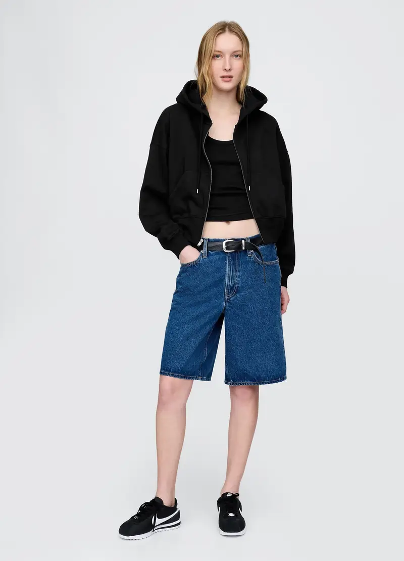 Felpa Nera Con Cappuccio A Zip Intera, Donna, Nero miniatura 2