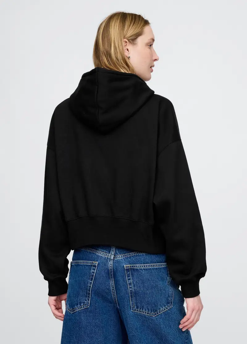 Felpa Nera Con Cappuccio A Zip Intera, Donna, Nero miniatura 3