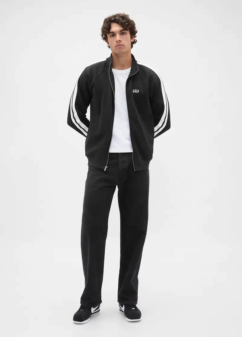 Felpa Nera In Misto Cotone Con Zip Intera, Uomo, Nero miniatura 2