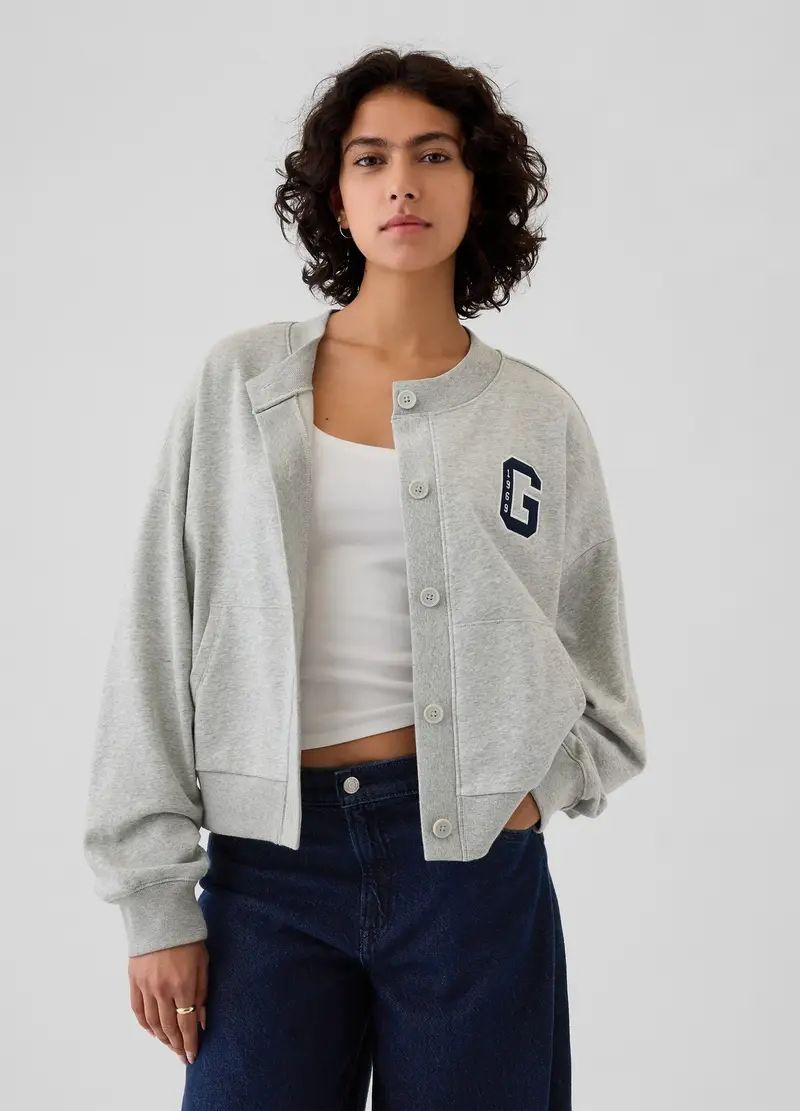 GAP, Felpa Over Con Bottoni Ricamo Logo, Donna, Grigio, Taglia: XS