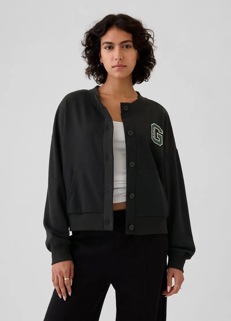 GAP, Felpa Over Con Bottoni Ricamo Logo, Donna, Nero, Taglia: XS