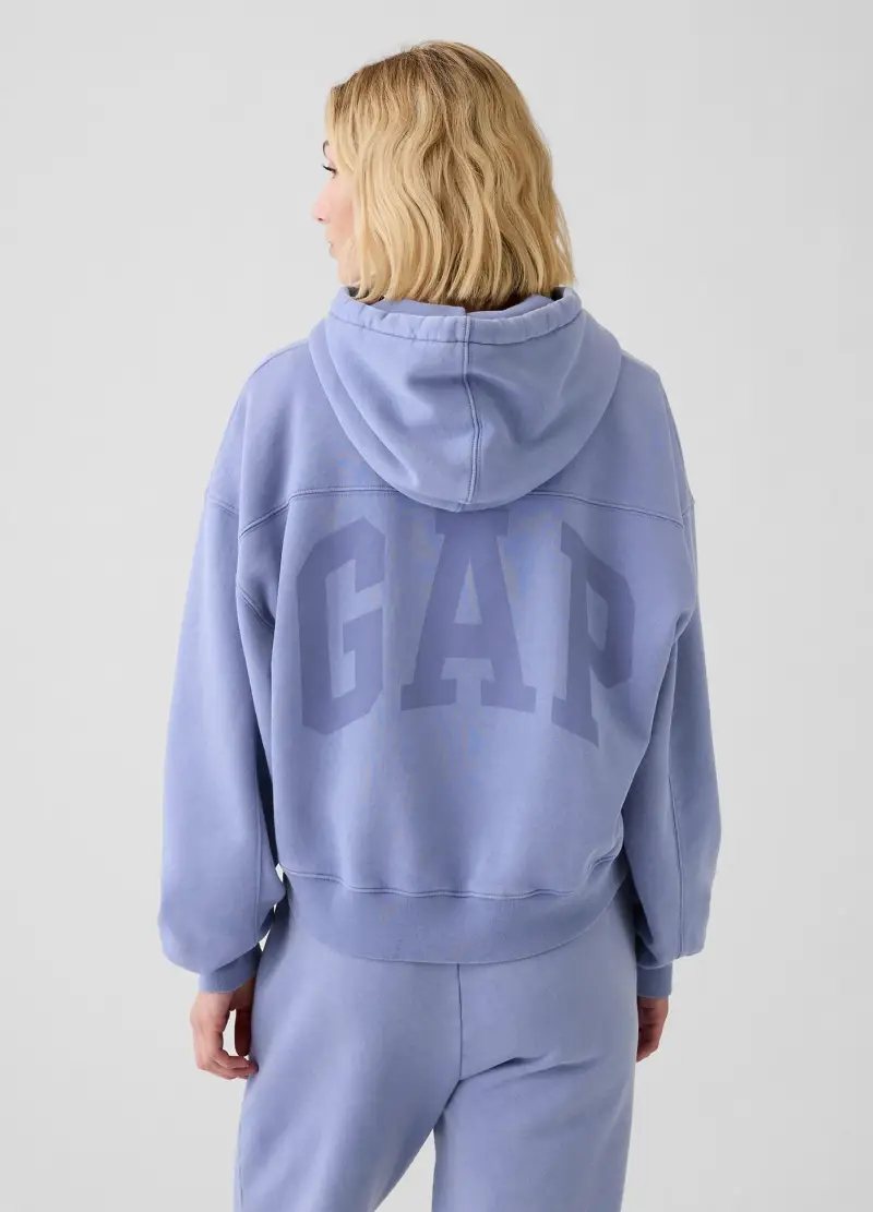Felpa Oversize Con Cappuccio E Logo, Donna, Azzurro miniatura 3