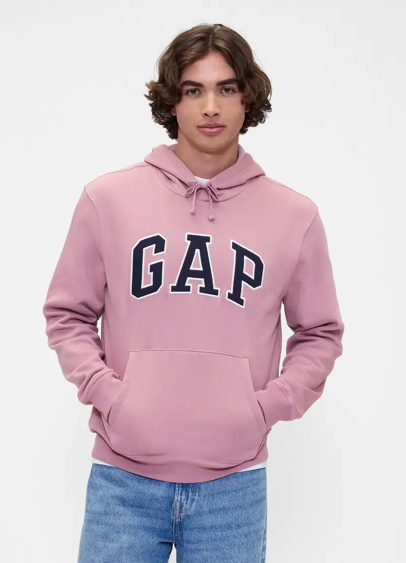 Felpa Rosa Con Cappuccio E Logo, Uomo, Rosa