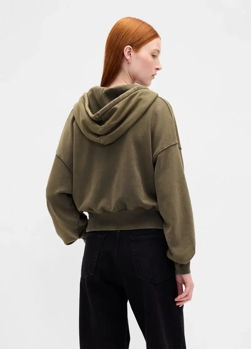 Felpa Verde Con Cappuccio E Zip, Donna, Marrone miniatura 3