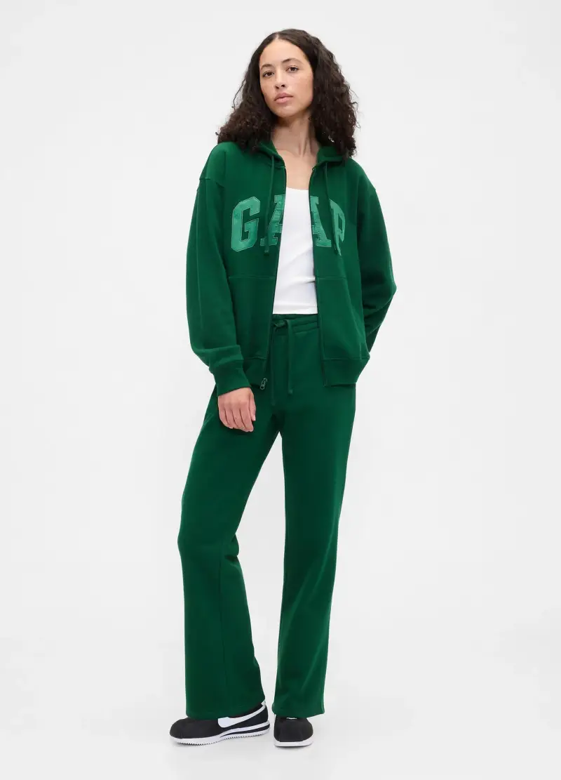 Felpa Verde Con Cappuccio E Zip Intera, Donna, Verde miniatura 3