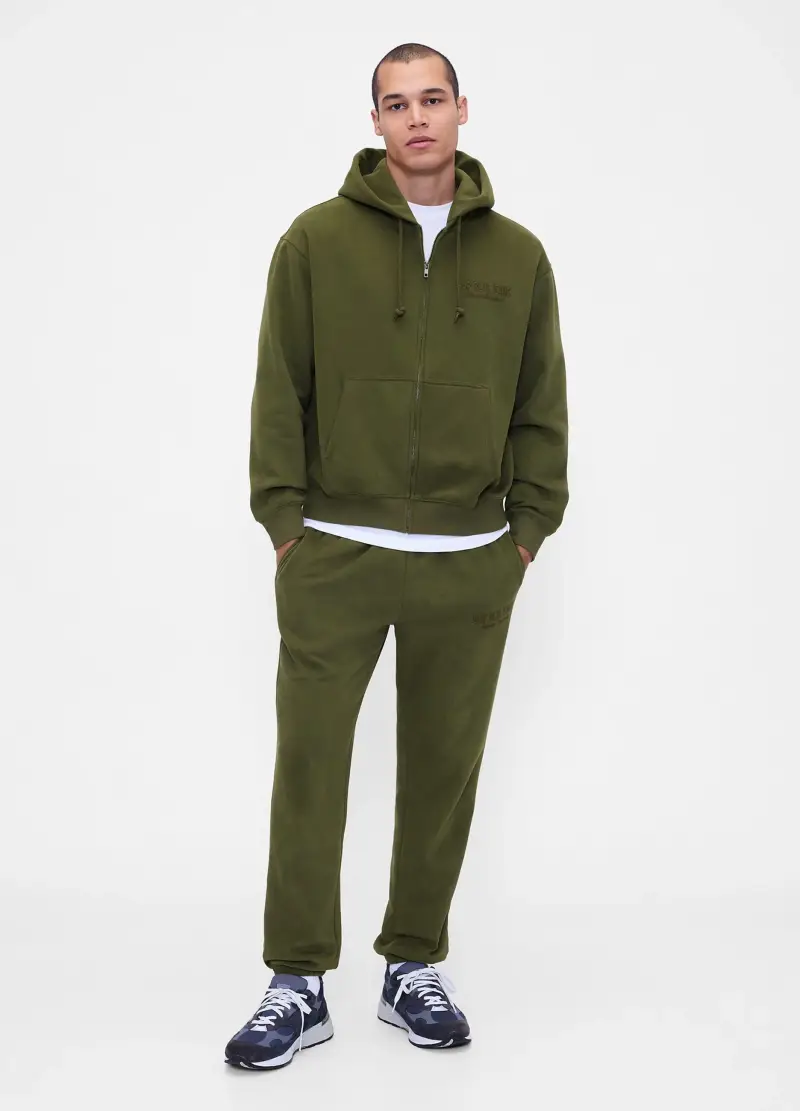 Felpa Verde Con Cappuccio E Zip Intera, Uomo, Verde miniatura 3