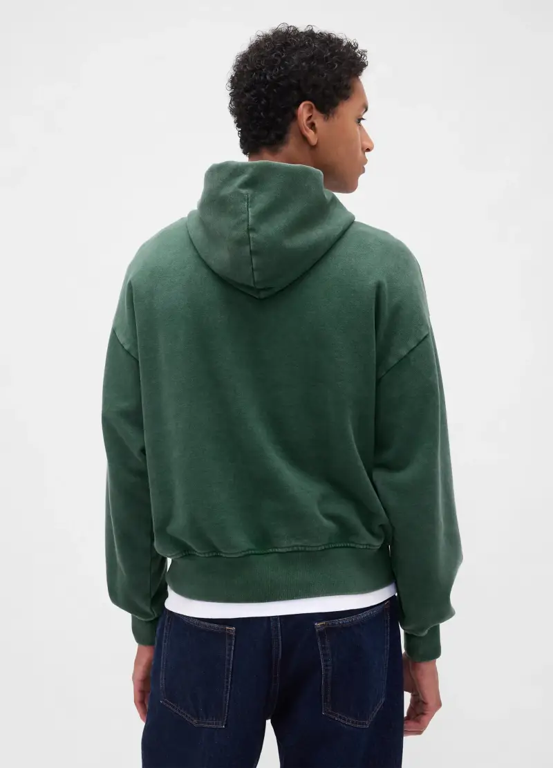 Felpa Verde Con Cappuccio, Uomo, Verde miniatura 2