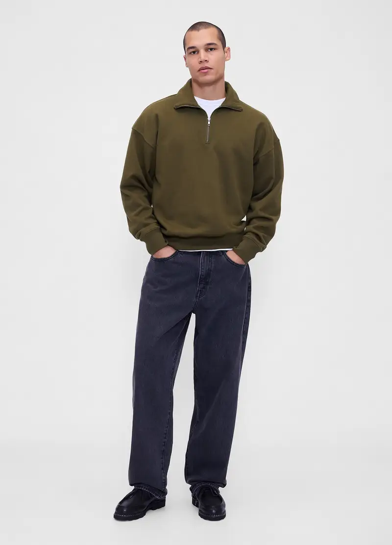 Felpa Verde Con Mezza Zip, Uomo, Verde miniatura 3