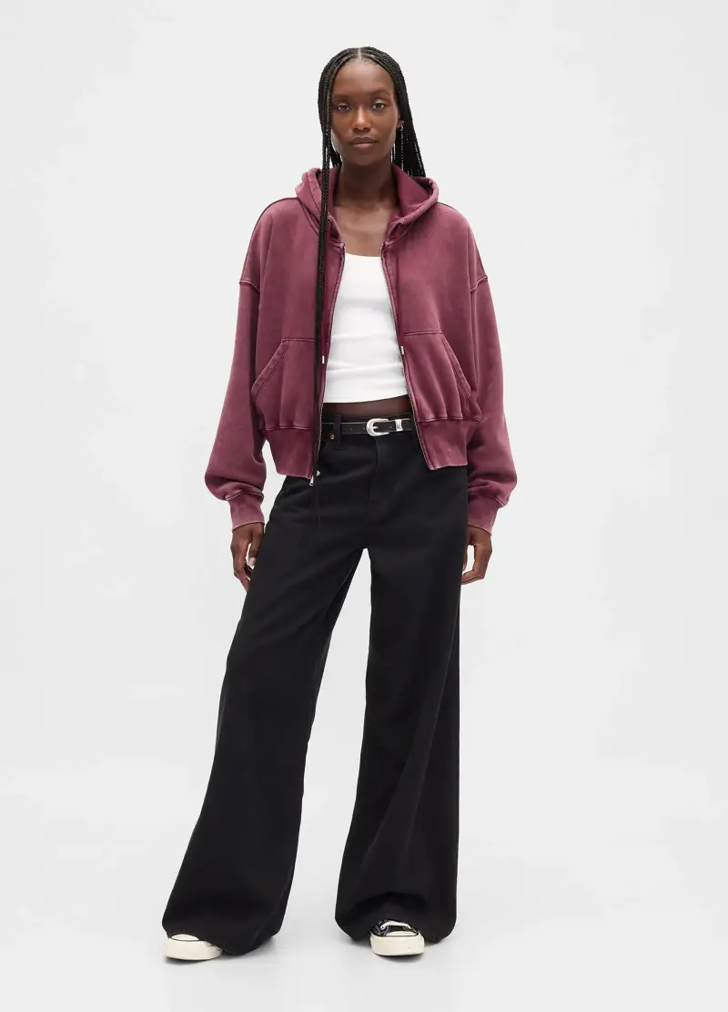 Felpa Viola Con Cappuccio Full Zip, Donna, Rosso miniatura 3