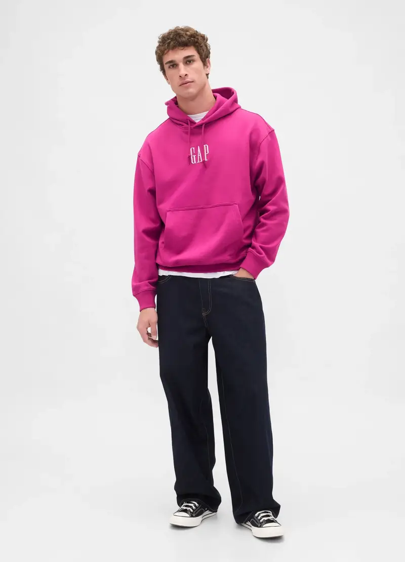 Felpa Viola Con Cappuccio, Uomo, Rosa miniatura 3