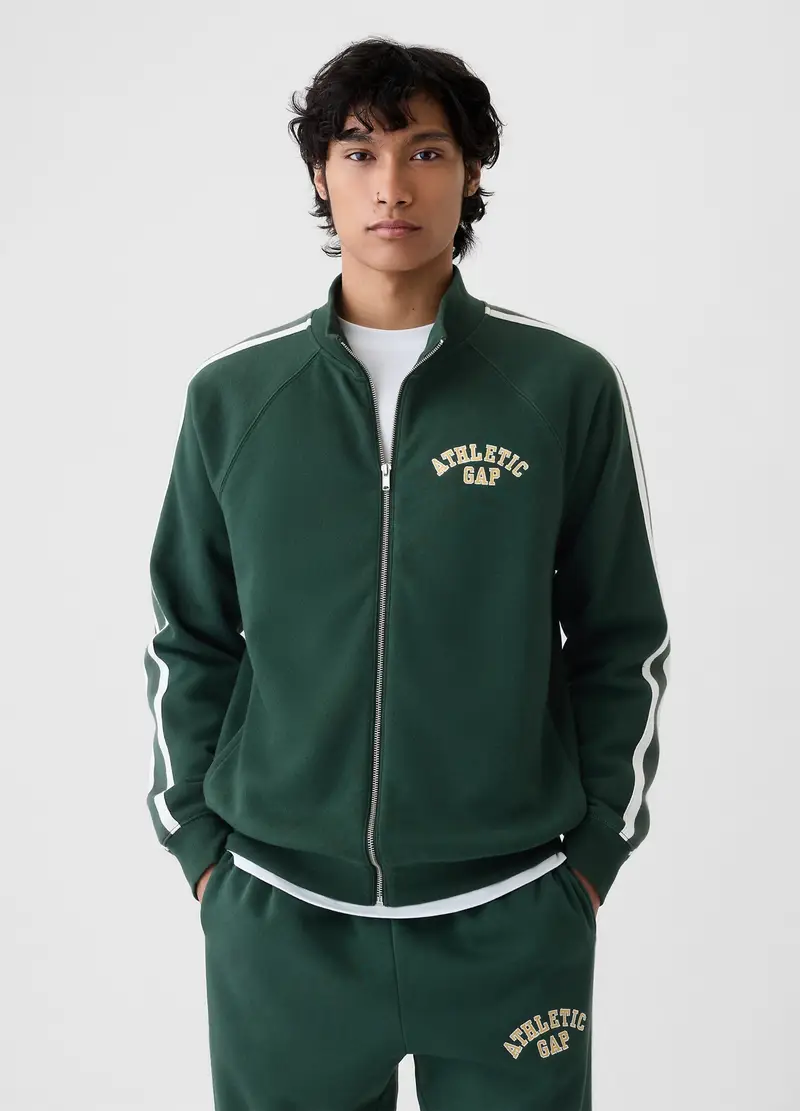 Full-zip Con Bande Rigate E Ricamo Athletic, Uomo, Verde