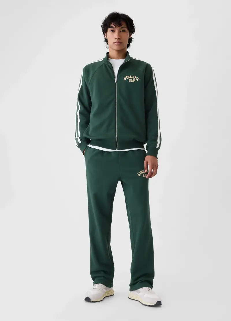 Full-zip Con Bande Rigate E Ricamo Athletic, Uomo, Verde miniatura 2