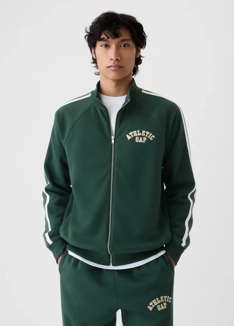 Full-zip con bande rigate e ricamo Athletic, , Verde scuro