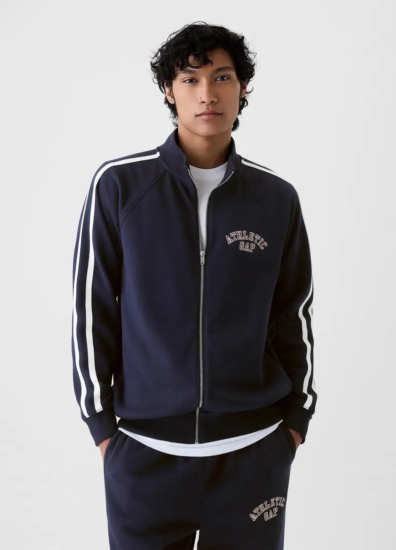 Full-zip Con Bande Rigate Ricamo Logo Athletic, Uomo, Blu