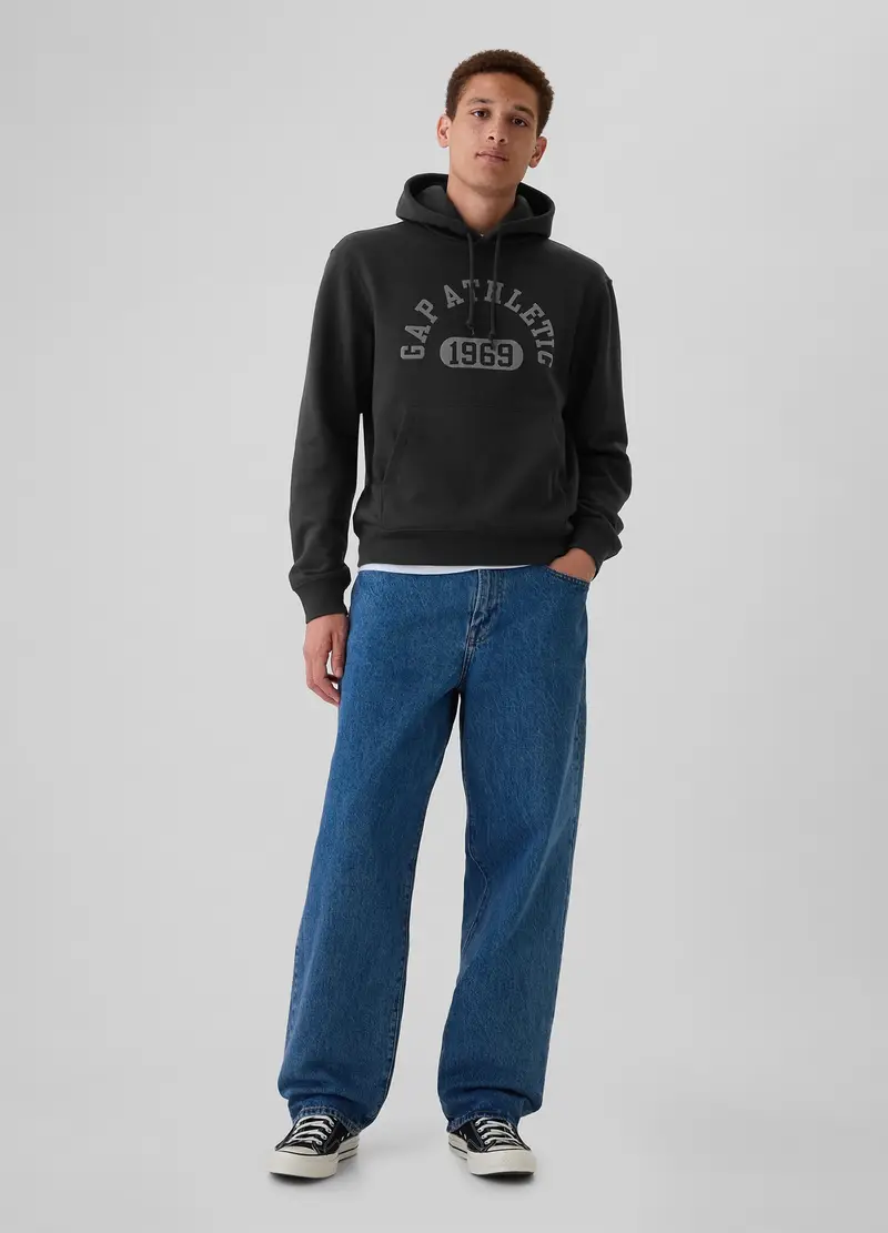 Full-zip Con Bande Rigate Ricamo Logo Athletic, Uomo, Nero miniatura 2