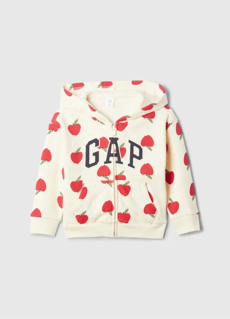 GAP - Full-zip con cappuccio con stampa e ricamo logo, Bianco panna, Taglia 6-12M/69-74