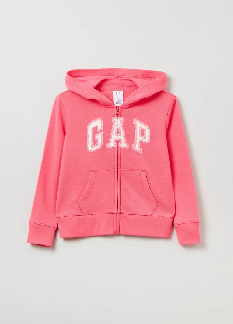 Full-zip con cappuccio e patch logo, Bambina, Rosa pompelmo
