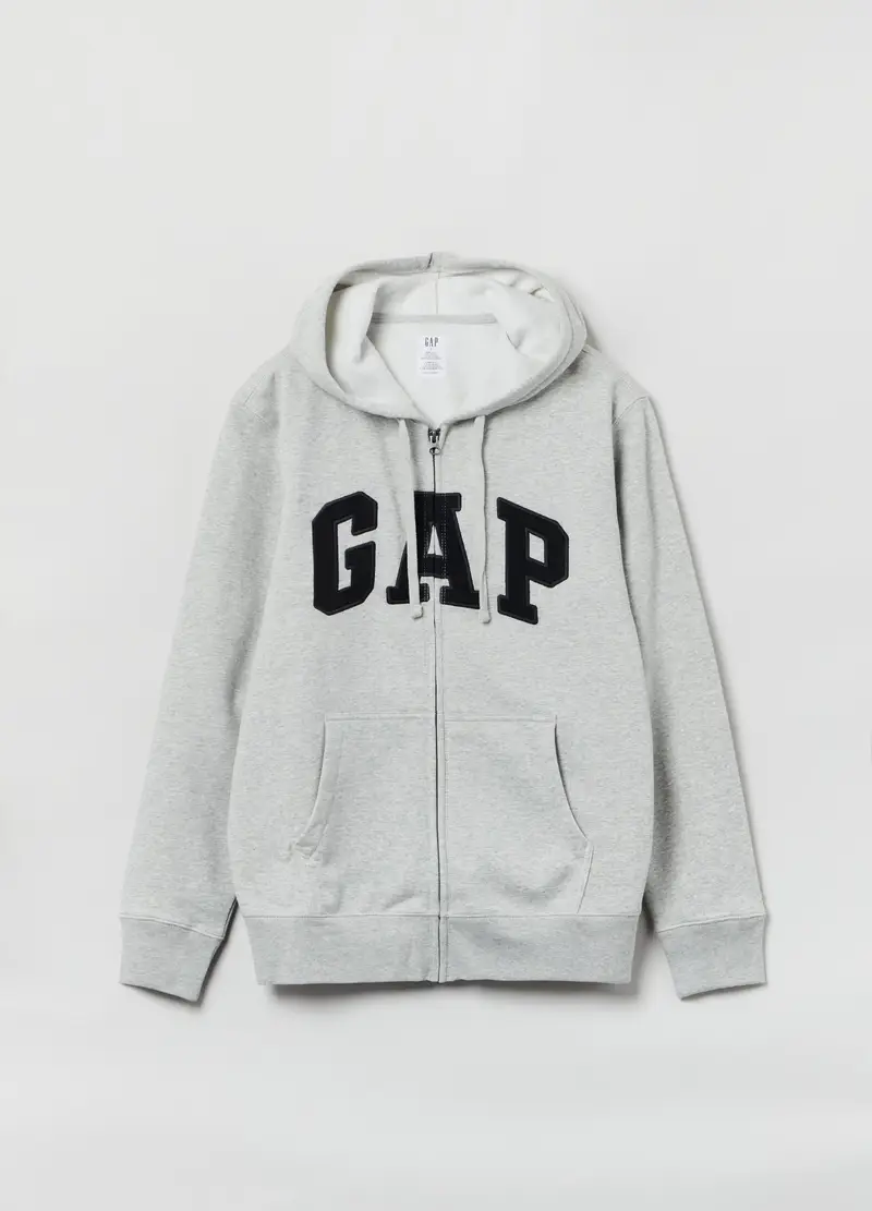 GAP - Full-zip con cappuccio e patch logo, , Grigio chiaro melange, Taglia S