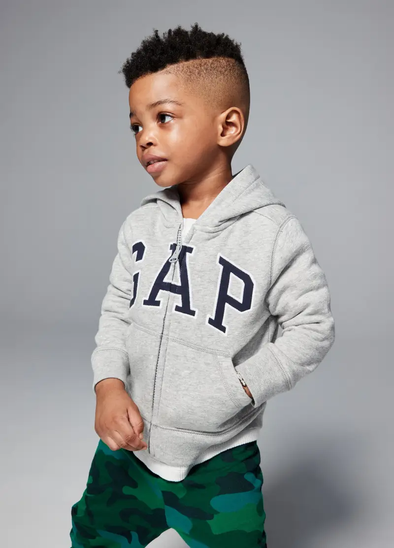 GAP - Full-zip con cappuccio e patch logo, Grigio melange, Taglia 0-3M/46-58