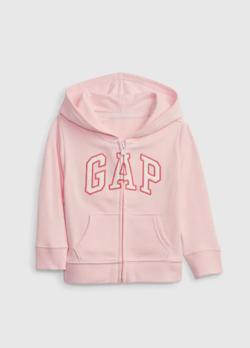 Full-zip con cappuccio e patch logo, , Rosa