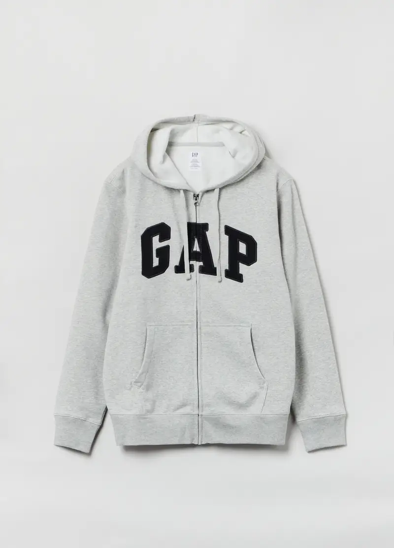 Full-zip Con Cappuccio E Patch Logo, Uomo, Grigio