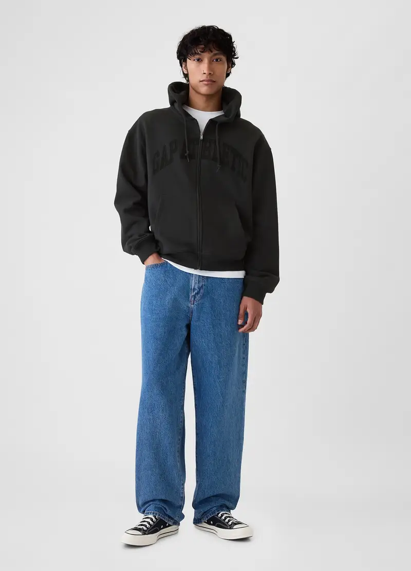 , Full-zip Con Cappuccio E Ricamo Logo, Uomo, Nero miniatura 2