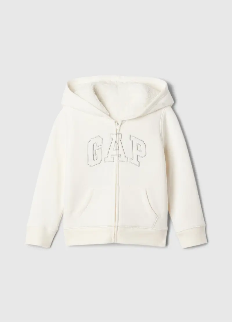 GAP - Full-zip con cappuccio interno in sherpa, , Bianco ottico, Taglia 6-12M/69-74