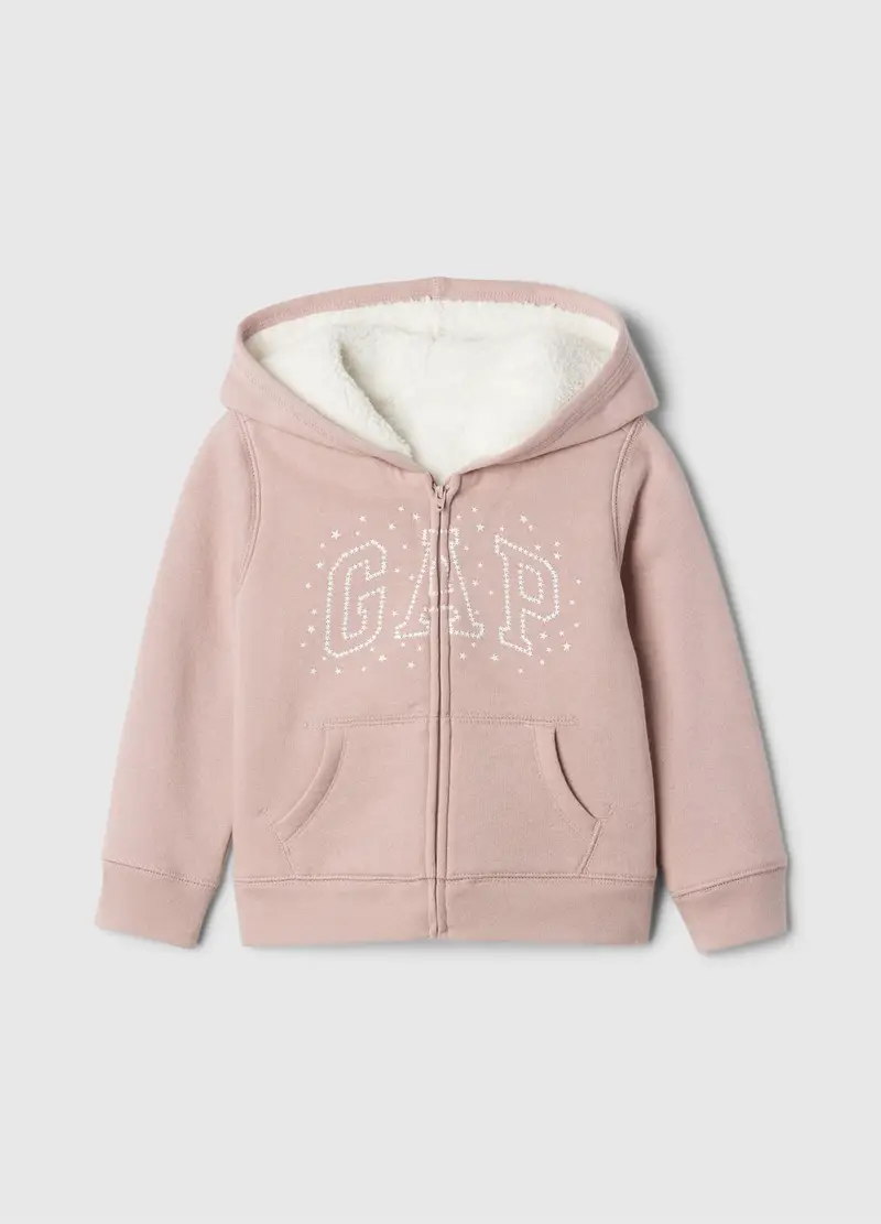 GAP - Full-zip con cappuccio interno in sherpa, , Rosa cipria, Taglia 6-12M/69-74