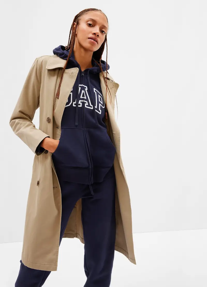 Full-zip con cappuccio ricamo logo, , Blu scuro