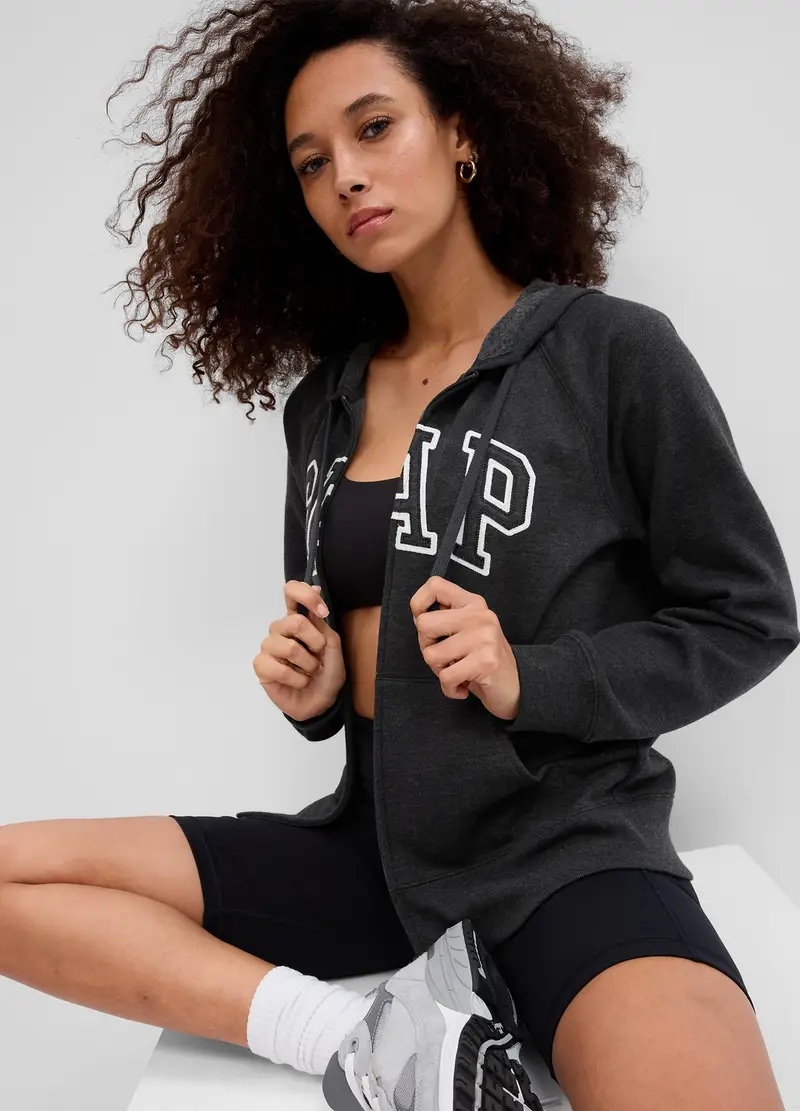 Full-zip Con Cappuccio Ricamo Logo, Donna, Grigio