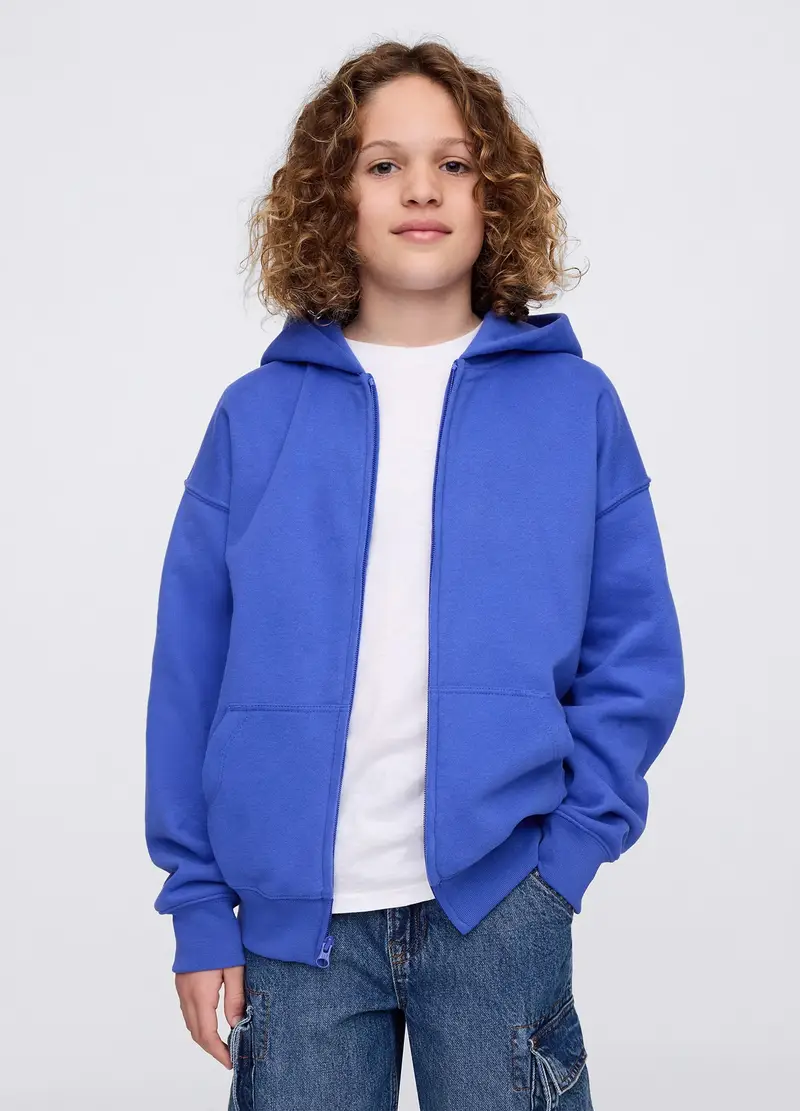 Full-zip in cotone con cappuccio, Bambino, Blu Bluette