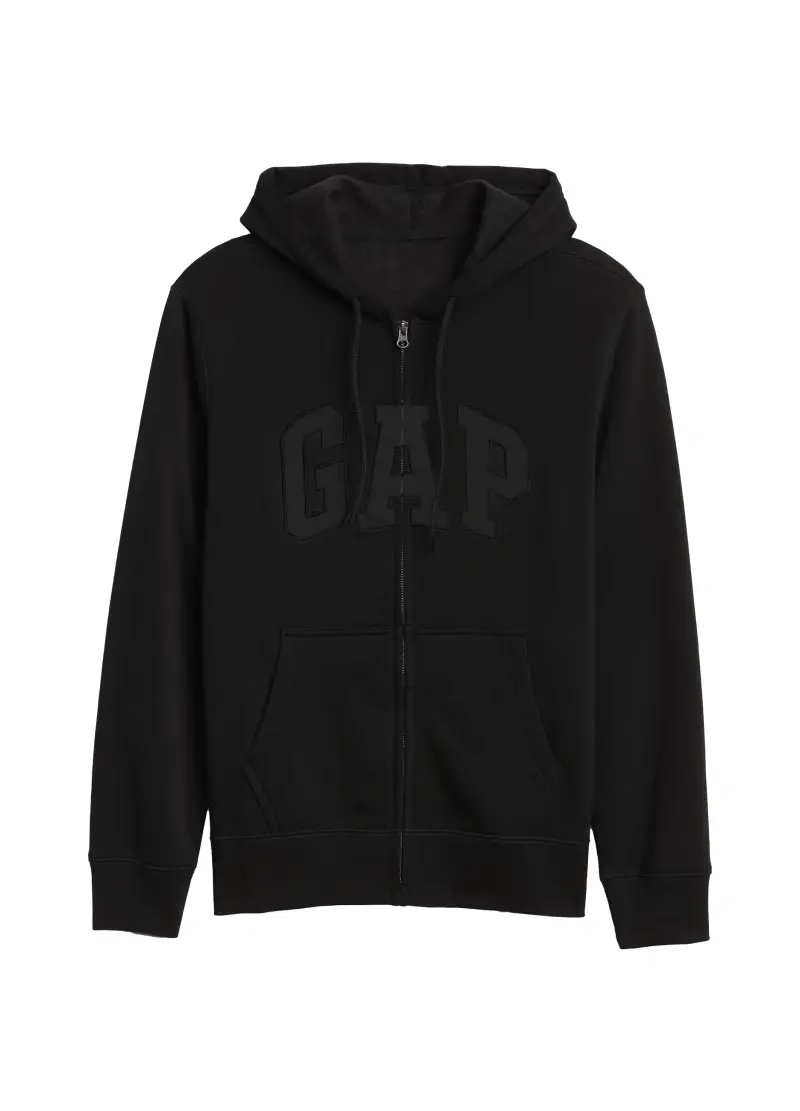 Full-zip In Felpa Con Cappuccio E Ricamo Logo, Uomo, Nero miniatura 2