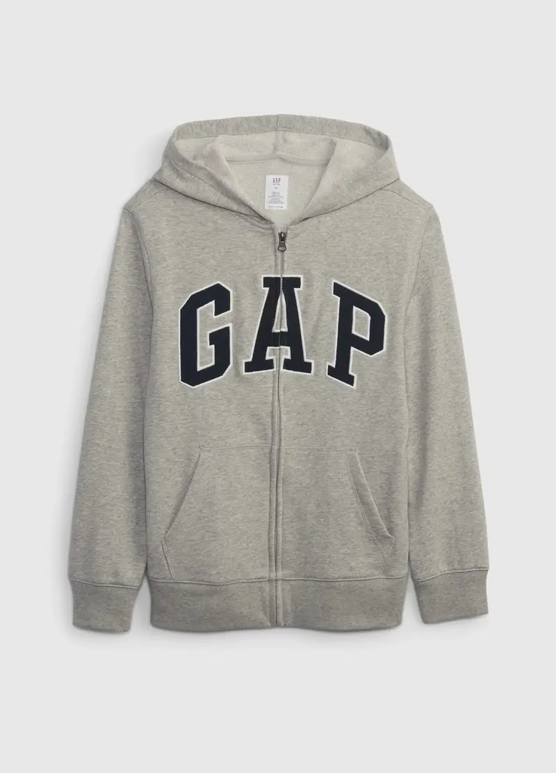 GAP - Full-zip in felpa con logo, Bambino, Grigio chiaro melange, Taglia XS/99-114