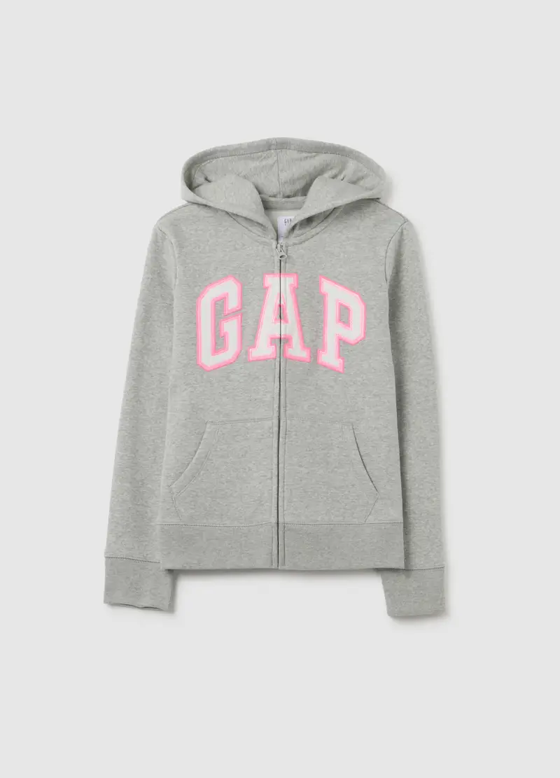 Full-zip in felpa con patch logo, Bambina, Grigio chiaro melange