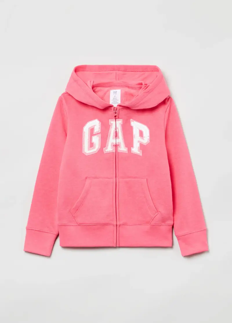 Full-zip in felpa con patch logo, Bambina, Rosa lampone