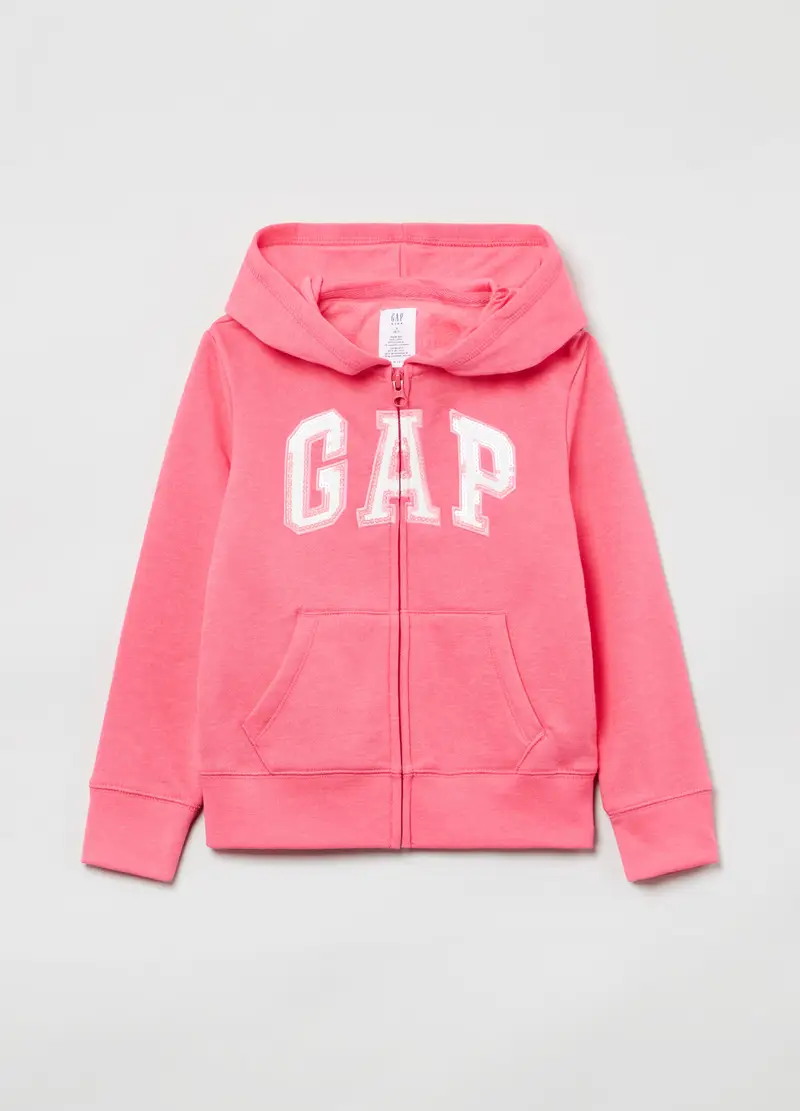 Full-zip in felpa con patch logo, Bambina, Rosa lampone