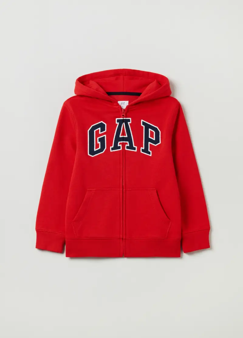 GAP - Full-zip in felpa con ricamo logo, Bambino, Rosso fragola, Taglia XS/99-114