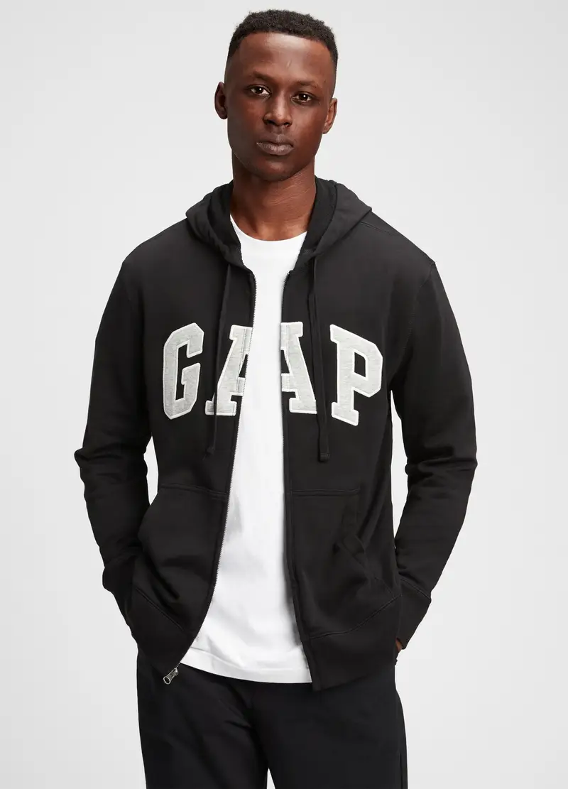 GAP, Full-zip In French Terry Con Cappuccio, Uomo, Nero, Taglia: S