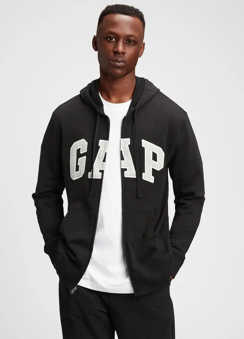 GAP, Full-zip In French Terry Con Cappuccio, Uomo, Nero, Taglia: XS
