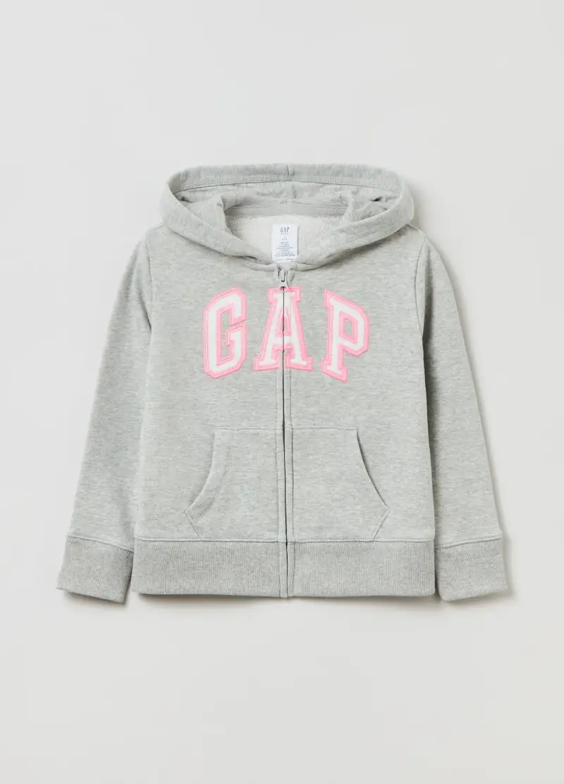 Full-zip in French Terry con patch logo, Bambina, Grigio chiaro melange