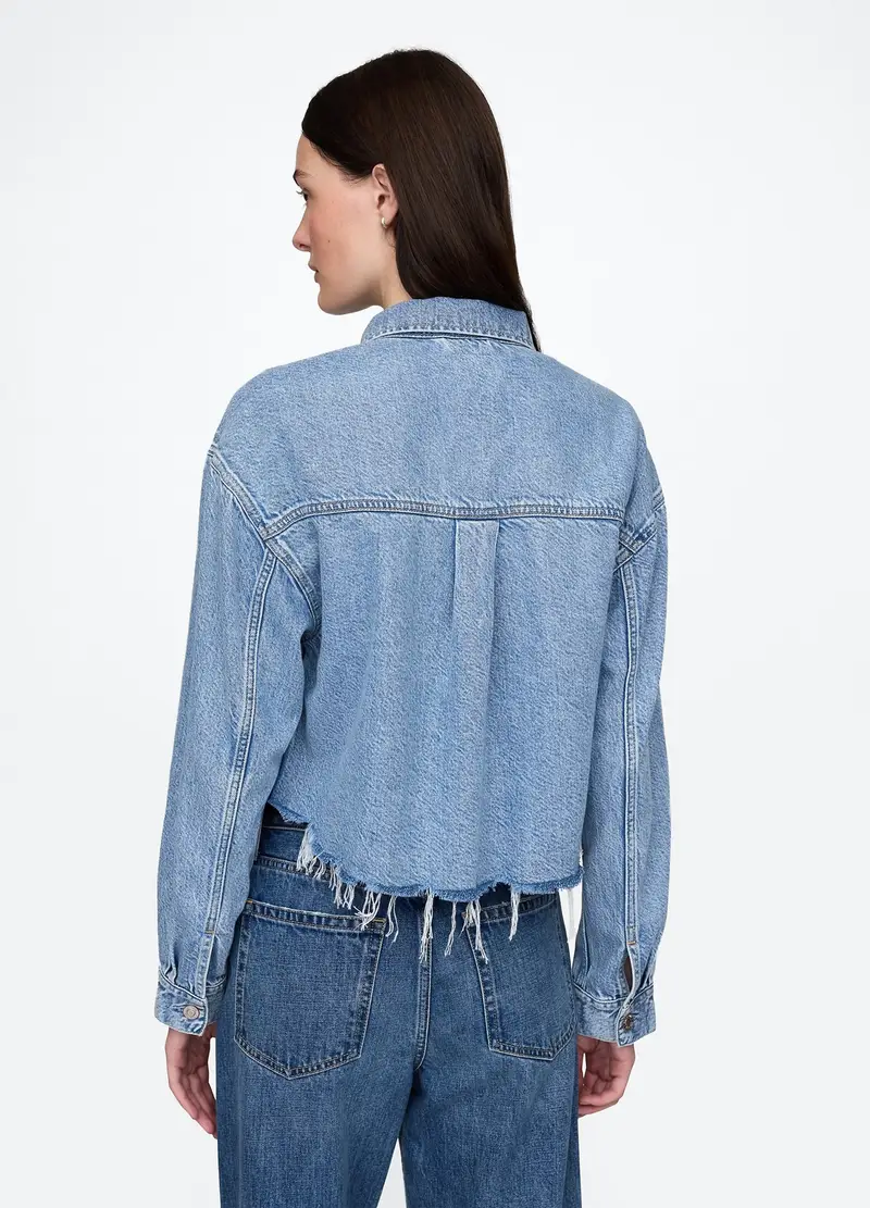 GAP, Giacca Cropped In Denim Con Bordi Sfrangiati, Donna, , Taglia: XS miniatura 2