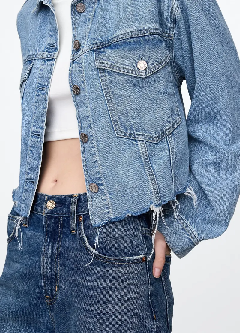 GAP, Giacca Cropped In Denim Con Bordi Sfrangiati, Donna, , Taglia: XS miniatura 3