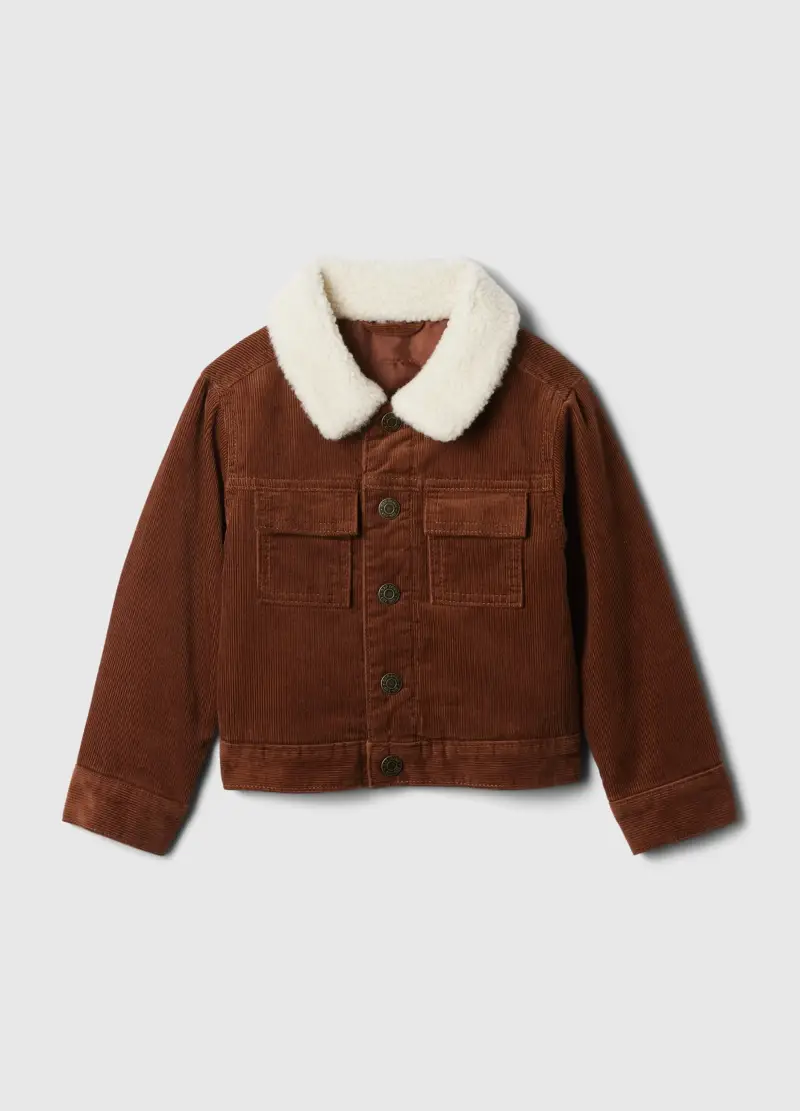 Giacca in corduroy con colletto in sherpa, , Marrone