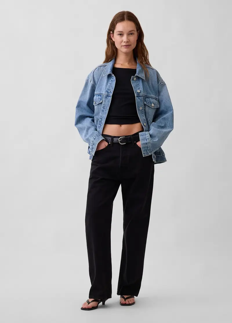 Giacca In Puro Cotone Denim Blu Regular Fit, Donna, Denim miniatura 2